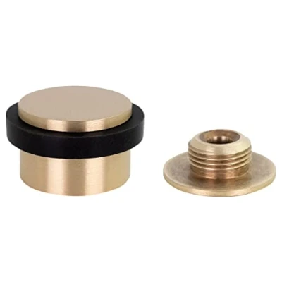 Afbeelding van EVI Herrajes, Deurstopper, zelfklevend, met schroefdraad, messing mat, zwart rubber, Ref.I 103/28 DUAL MT