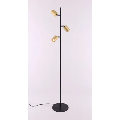 Afbeelding van Vloerlamp zwart met 3 gouden spots gu10 150cm