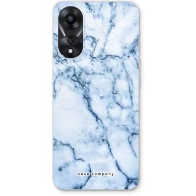 Afbeelding van Case Company® hoesje geschikt voor Oppo A58x Blauw marmer Soft Cover Telefoonhoesje Bescherming aan alle Kanten en Schermrand