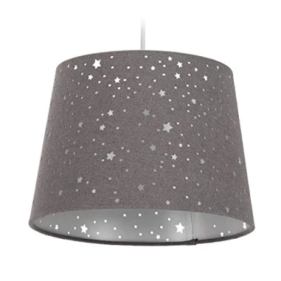 Afbeelding van Relaxdays hanglamp sterren, hangende kinderlamp met sterrenhemel, kinderkamer, ronde lampenkap, grijs