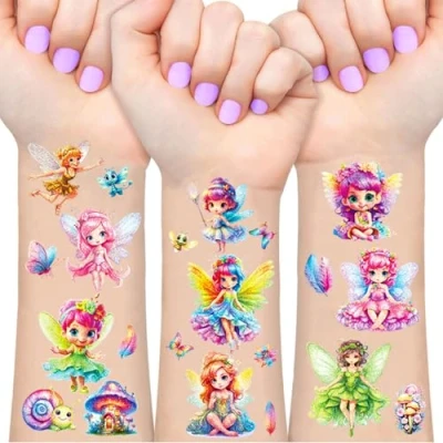 Afbeelding van Bloemenfee Glitter Tattoo Set, 12 Vellen Feeën Tijdelijke Tatoeages voor kinderen, Waterdichte Nep Tatoegeringsreeks Met, Feestdecoratie, Tatoeagestickers Gongens en Meisjes