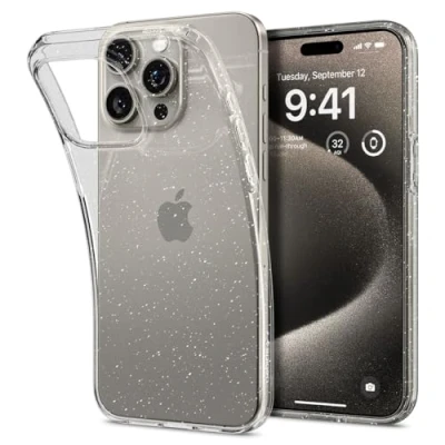 Afbeelding van Apple iPhone 15 Pro Max Glitter Hoesje Siliconen en TPU (zacht) Spigen Softcase/Backcover Transparant Telefoonhoesje