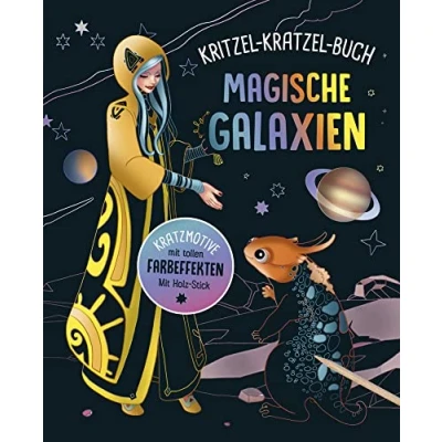Afbeelding van Magische Galaxien Kritzel Kratzel Buch für Kinder ab 7 Jahren: 12 Kratzmotive Mit tollen Farbeffekten. Bambus Stick