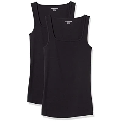 Afbeelding van Amazon Essentials Tanktop voor dames, slimfit, vierkante hals, 2 stuks, zwart, XXL