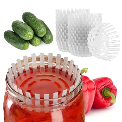 Afbeelding van KADAX Rijstgewicht voor weckpotten, kunststof fermentatiedeksel, voedselverzwaring met net zuurkool, kimchi en komkommers, gisthulp (fi 82 mm/24 stuks)