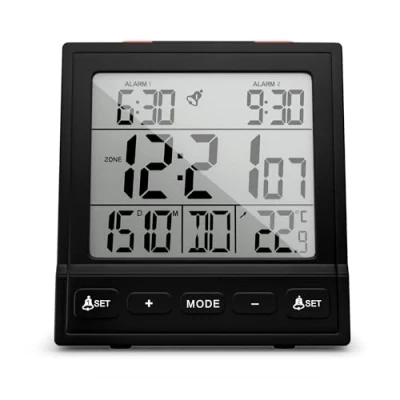 Afbeelding van Mebus Digitaler Funkwecker mit Temperaturanzeige, Datumsanzeige, Zwei Weckzeiten, Weckwiederholung, Auto Einstellung Sommer /Winterzeit, Funk Uhr, Digitalwecker / Farbe: Schwarz Modell: 25581