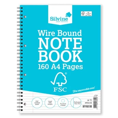 Afbeelding van Silvine FSCTW80 Notitieboek, dubbele spiraalbinding, FSC papier, geperforeerd, 104 pagina&#039;s, A4, 5 stuks