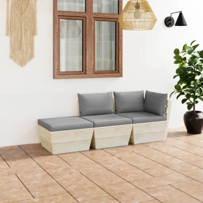 Afbeelding van 3 delige Loungeset met kussens pallet vurenhout