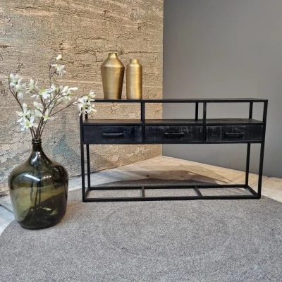 Afbeelding van Jax Consoletafel met 3 Laden Zwart 140