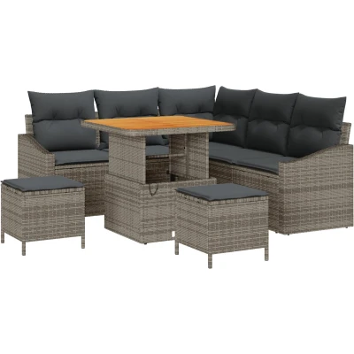 Afbeelding van vidaXL 8 Stuks Tuin Sofa Set met Kussens Grijs Poly Rattan Acacia