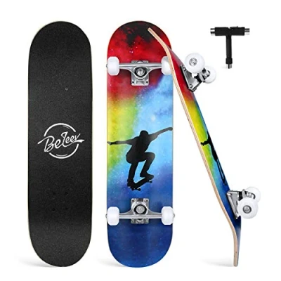 Afbeelding van skateboard 78,74 x 20,32 cm compleet Cruiser voor kinderen, jongeren en volwassenen, 7 laags Canadese esdoorn Double Kick Deck Concave met all in one skate T tool beginners