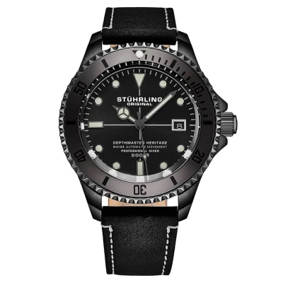 Afbeelding van Stührling Zwitsers Automatisch Depthmaster Heritage 883HB 42mm Duikhorloge Zwarte Wijzerplaat / Grijze Kast Leren Band Waterbestendig tot 200m