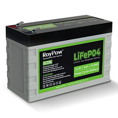 Afbeelding van Roypow 12V 6Ah lithium ijzer fosfaat batterij oplaadbare deep cycle LiFePO4 batterij, 9 ampère ontladingssnelheid voor power wheel, fish finder