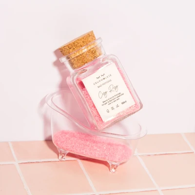 Afbeelding van Geurwolkje® Cosy rosy natuurlijk badzout met etherische olie en zeezout (150g)