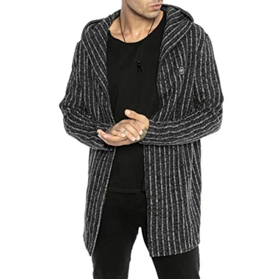 Afbeelding van Redbridge Gebreid vest voor heren met capuchon, cardigan, sweatjack, lang gesneden gestreept, zwart, L