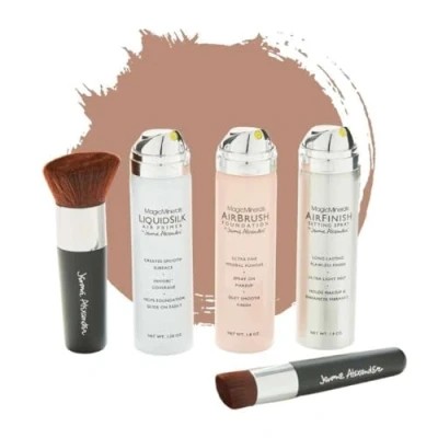Afbeelding van Magic Minerals AirBrush Foundation 5 delige set by Jerome Alexander Medium incl. 2 Kabuki kwasten, Primer en AirFinish settingspray Make up met een natuurlijke dekking