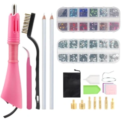 Afbeelding van SWAWIS hotfix strass steentjes, applicator, 4000 stuks, 2 dozen, gemengde kleur, platte glitterstenen, strasssteentjes voor textiel, strass, applicatorset met 7