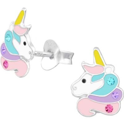 Afbeelding van Fako Bijoux® Kinderoorbellen 925 Zilver Eenhoorn Unicorn Kristal 7x10mm Pastel