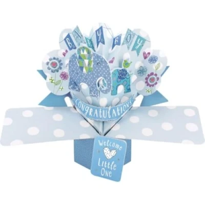 Afbeelding van 3D Pop up wenskaart met envelop Baby Boy Elephants