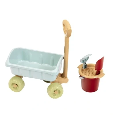 Afbeelding van Klein Toys Little Foot handkar met emmerset bolderkar, emmer, zeef, schep en hark gerecycled plastic multicolor
