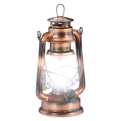 Afbeelding van Relaxdays lantaarn led stormlamp windlicht olielamp retro stijl op batterijen koperen