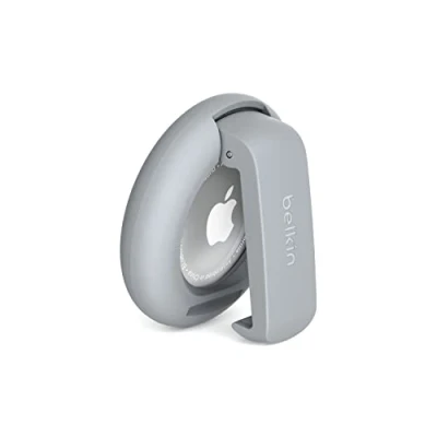 Afbeelding van Belkin Apple AirTag houder met clip, Stevige, beschermende sleutelhanger, Sleutelring voor Air Tag, Accessoire dat beschermt tegen krassen Lichtgrijs