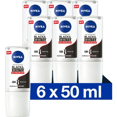 Afbeelding van 6x Nivea Max Protection Roll On Black &amp; White 50 ml