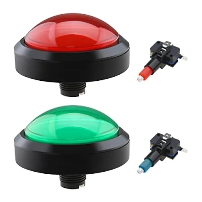 Afbeelding van eMagTech 2 STKS 100 mm Grote Dome 12V LED Verlichte Drukknoppen met Microschakelaar voor Arcade Machine Video Games Onderdelen (Rood &amp; Groen)