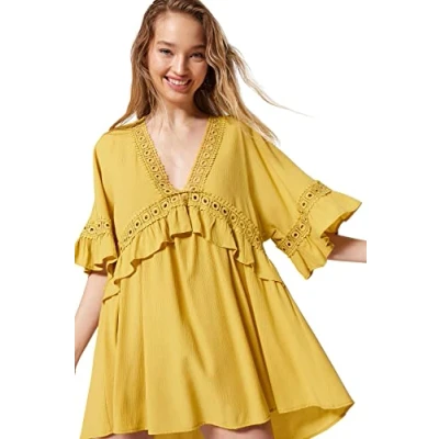 Afbeelding van Trendyol Dames Beachwear Mini Basic Regular fit Geweven Jurk, Oliegroen, 38, Olie Groen, 64