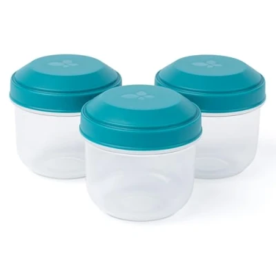 Afbeelding van Amuse Rikko Lagoon Snackbox Set van 3 Snackdoosjes Sluit gemakkelijk Transparant Rond Blauw 185 ml