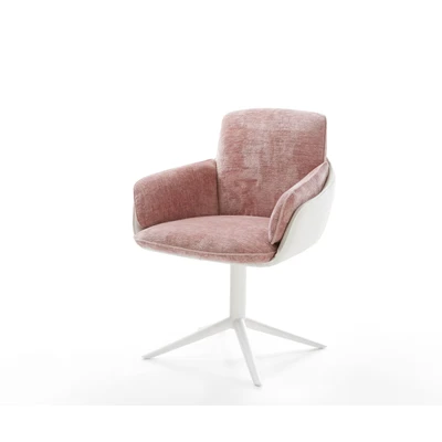 Afbeelding van DELIFE Draaistoel Luan Flex met armleuning materiaalmix echt leer wit rosé kruispoot 360 draaibaar rocker functie