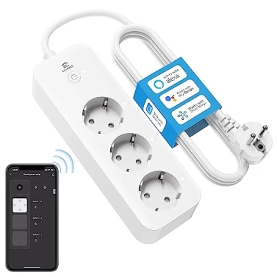 Afbeelding van Eightree smart WLAN stekkerdoos met 3 AC aansluitingen, meervoudige stroomverbruik en afstandsbediening, werkt Alexa, Google Home, SmartThings spraakbediening, 16 A, 1,5 m