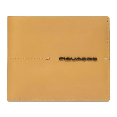 Afbeelding van PIQUADRO Leren Kaarthoes Giles Men&#039;s Wallet Removable Document Facility RFID Yellow Donkergeel