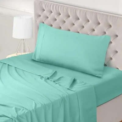 Afbeelding van Utopia Bedding 3 Stuk Bedlakenset Eenvoudig Onderhoud Zacht Geborstelde Microvezel Stof, Vlakke Laken, Hoeslaken met 1 Kussensloop, Krimp en Vervaagt Bestand (Voor Beddenmaat 90 x 190 cm, Spa blauw)