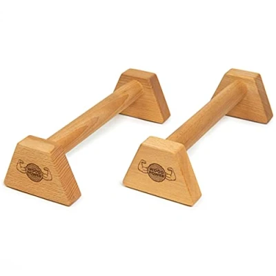Afbeelding van WOODPOWER® PowerBars Parallettes, van hout, gewrichtsvriendelijke push upgrepen, handstandbars en minibars, antislip, voor binnen buiten, calisthenics, lichaamsgewichtstraining yoga (XS