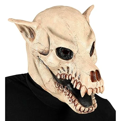 Afbeelding van Widmann Spook &amp; Skelet Kostuum Masker Schedel Hond Wit / Beige Halloween Verkleedkleding