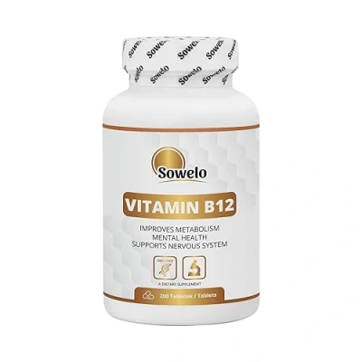 Afbeelding van Sowelo vitamine B12, 200 tabletten B12 hoge dosis, concentratie 100 mcg (cyanocobalamine), vermindert het gevoel van vermoeidheid