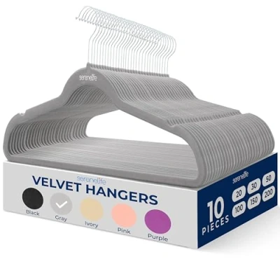 Afbeelding van SereneLife Kleerhangers Fluwelen Hangers Antislip Zware Duurzame Kledinghangers Set 10 Stuks Duurzaam met 360 Draaihaak