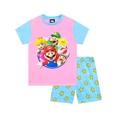 Afbeelding van SUPER MARIO Meisjes Korte Pyjama Nactkleding voor Kinderen 134 Roze en Blauw