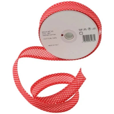 Afbeelding van Inastri 25/5/ 5 mm Katoen Bias Binding in Rood Polka White 267