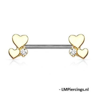 Afbeelding van Tepelpiercing cluster hartjes gold plated