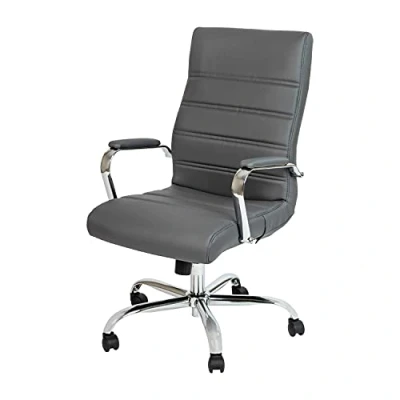 Afbeelding van Flash Furniture Whitney bureaustoel met hoge rugleuning grijs LeatherSoft Executive draaibare chroom frame fauteuil