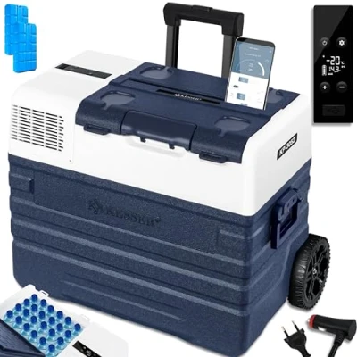 Afbeelding van KESSER® Compressor Koelbox 52L Elektrische Frigobox met 2x Koelelementen APP bediening USB aansluiting 12/24V 230V en Telescopische stangwielen tot 20 C Coolbox voor auto camping Marineblauw