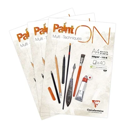 Afbeelding van Clairefontaine Ref 96537AMZC Paint&#039;On tekenpapier pads (40 vellen per Pad/Pack van 3 Pads) A4 (210 x 297mm) in grootte, 250gsm cellulose papier, zuurvrij