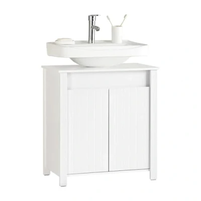 Afbeelding van SoBuy Wastafel Onderkast Wastafelmeubel Badkamerkast Badkamer Opbergkast Opbergplank Wastafelkast met 2 Deuren voor Badkamer, Wit, 60x34x65,5 cm, BZR101 W