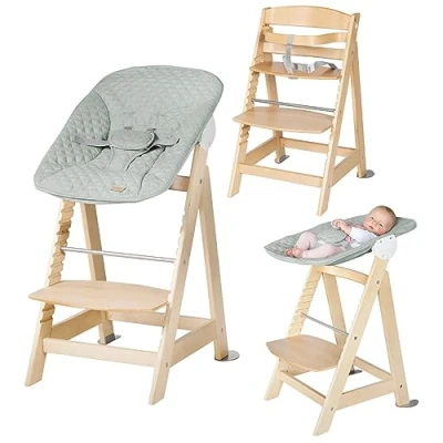 Afbeelding van roba Trap kinderstoel Born Up natural Set 2 in 1 incl. opzetstuk Style frosty green