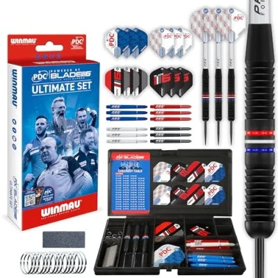 Afbeelding van WINMAU PDC Ultimate Set met 22G Steeltip messing darts en accessoires Inclusief dartvluchten schachten (stengels)
