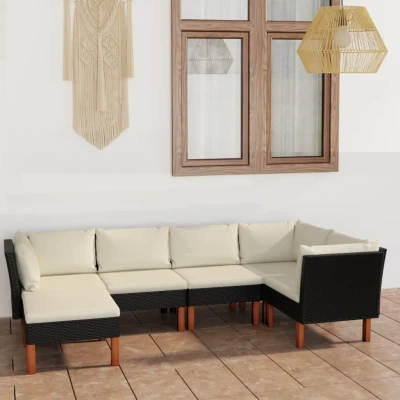 Afbeelding van 6 delige Loungeset met kussens poly rattan zwart
