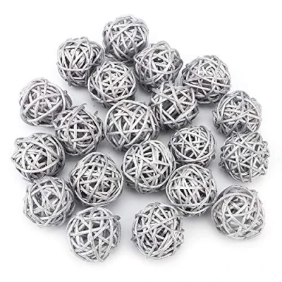 Afbeelding van 20 stuks rotan ballen, wickers bal decoratieve bollen vaasvullers voor tuin bruiloft kerstversiering (diameter 1,2 inch)(Zilver)