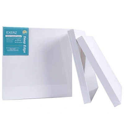 Afbeelding van EXERZ 40 x cm ingelijst canvas 3,8 diepe rand 4 pack 3D, 380GSM kunstenaar vooraf uitgerekt 100% katoen blank, drievoudig geprepareerd, zuurvrij, medium nerf acryl en olie